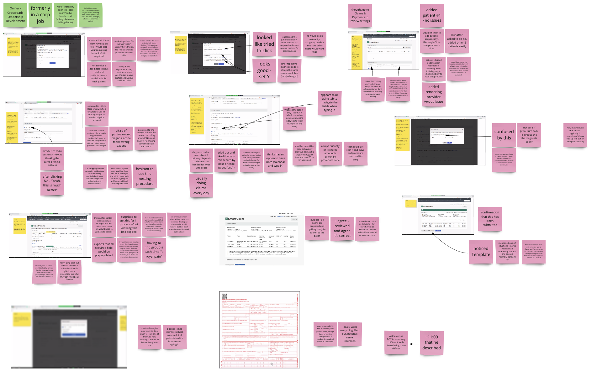 UX research testing miro board